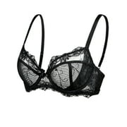 Deyllo Women Push up Lace Bras Plus Size Unpadded Full Figue Underwire Support Demi See Though Bra, Black 38C