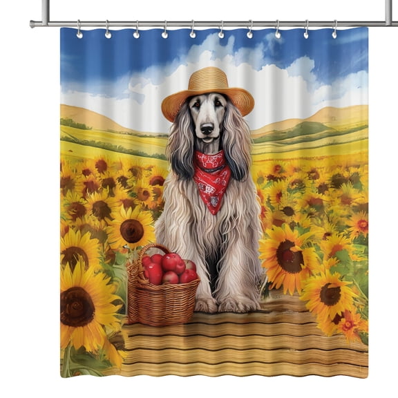 Vintage Afghan Hound Says Hello Mother's Day Summer Sunflower Field Shower Curtain Dog Lover Waterproof Bathroom Bathtub Curtain - 12005