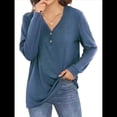 thumbnail image 3 of Blusas Tipo Túnica de Larga para Mujer, con Cuello en V, Botones y Ribete Suave, Informales y Holgadas Azul Oscuro M, 3 of 7