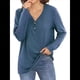 thumbnail image 3 of Blusas Tipo Túnica de Larga para Mujer, con Cuello en V, Botones y Ribete Suave, Informales y Holgadas Azul Oscuro S, 3 of 7