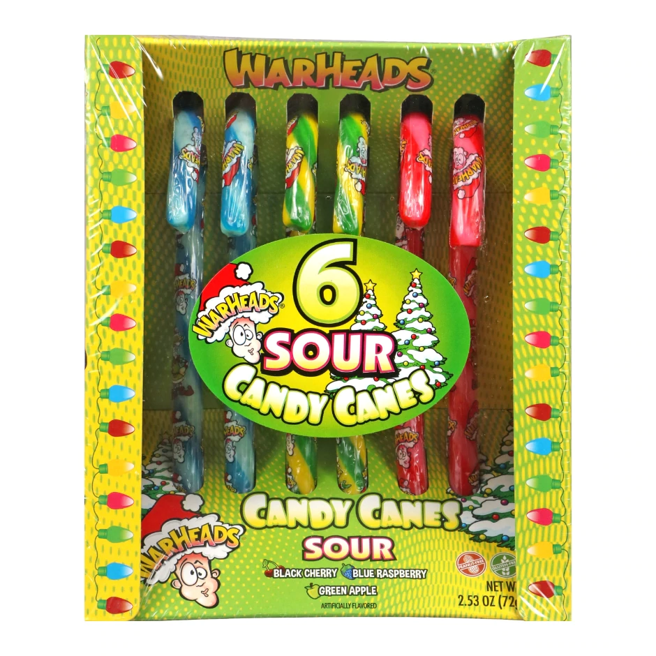 Warheads Super Sour Candy Canes, 2.35 oz. Packs of 6 Sour Candy Canes