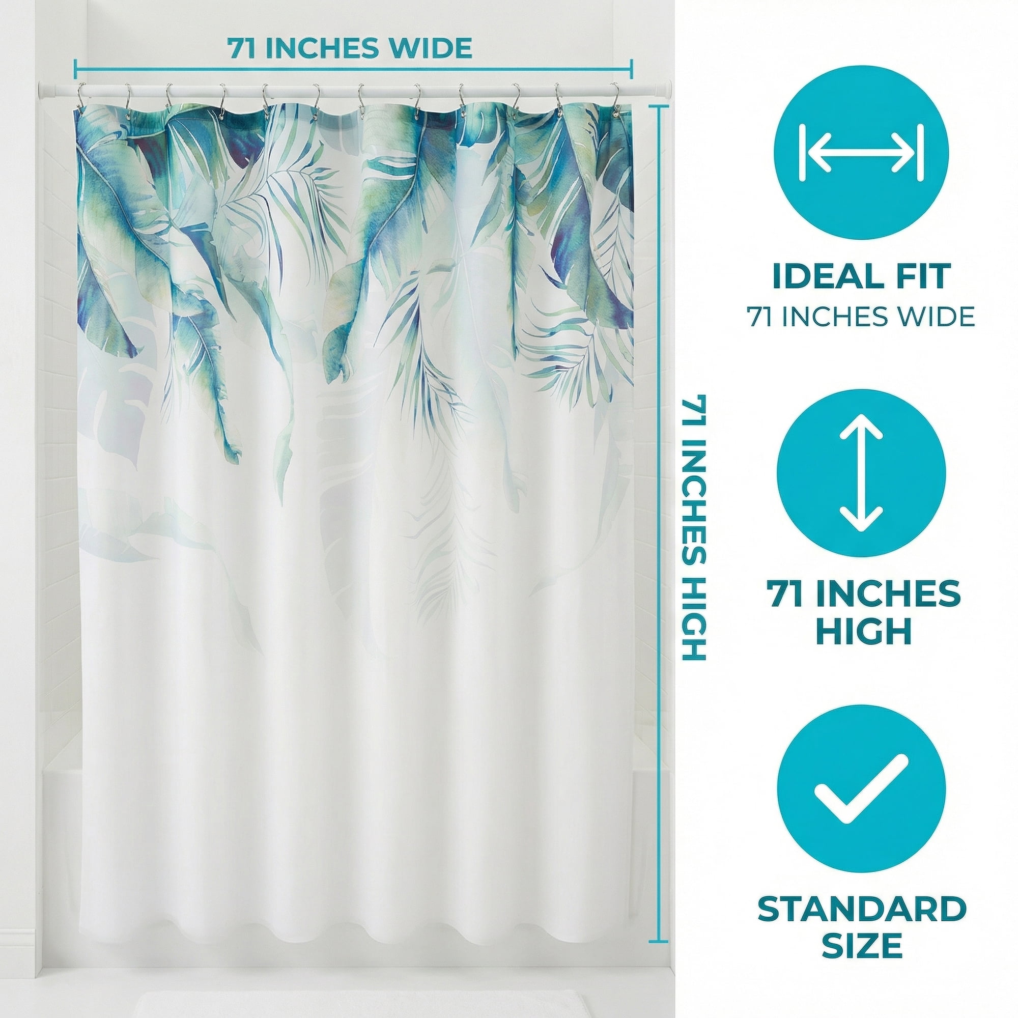 Unique Bargains Waterproof Leaf Shower Curtain Sets Hooks Green Pattern 2 71"W x 71"L