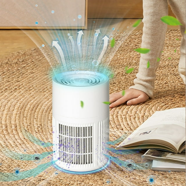 Bestselling, Purificateur d'Air Portable USB, Ventilateur Silencieux pour Chambre et Bureau, Filtre HEPA, Contrôle à 3 Vitesses, Design Blanc, pour Bureau à Domicile, Voyage, Soulagement des Allergies, Purificateur Compact Autonome / Plastique, Blanc