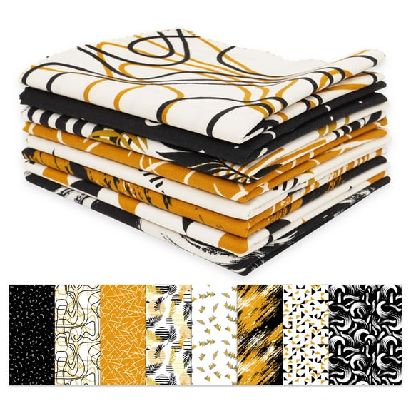 Soimoi 8 Pc Fat Quarter Bundle-AbstractsPrint 18"x 22"DIY Patchwork-100% CottonPre-Cut Quilting Fabric White-Yellow & Black