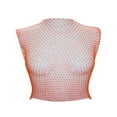 thumbnail image 1 of Women Shiny Rhinestone Sheer Mesh Hollow Out Crop Top See Through Fishnet Tank Top Shirt, 1 of 2