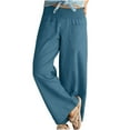 thumbnail image 2 of Gaecuw Linen Pants for Women Wide Legged Pants Relaxed Fit Long Pants Lounge Trousers Sweatpants Casual Loose Baggy Pants High Waisted Linen Summer Ankle Length Workout Pants with Pockets Solid Pants, 2 of 7