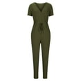 thumbnail image 5 of Abomasnow Jumpsuits for Women Casual Summer Short Sleeve V Neck Drawstring Waist Long Pants One Piece Rompers with Pockets, 5 of 5