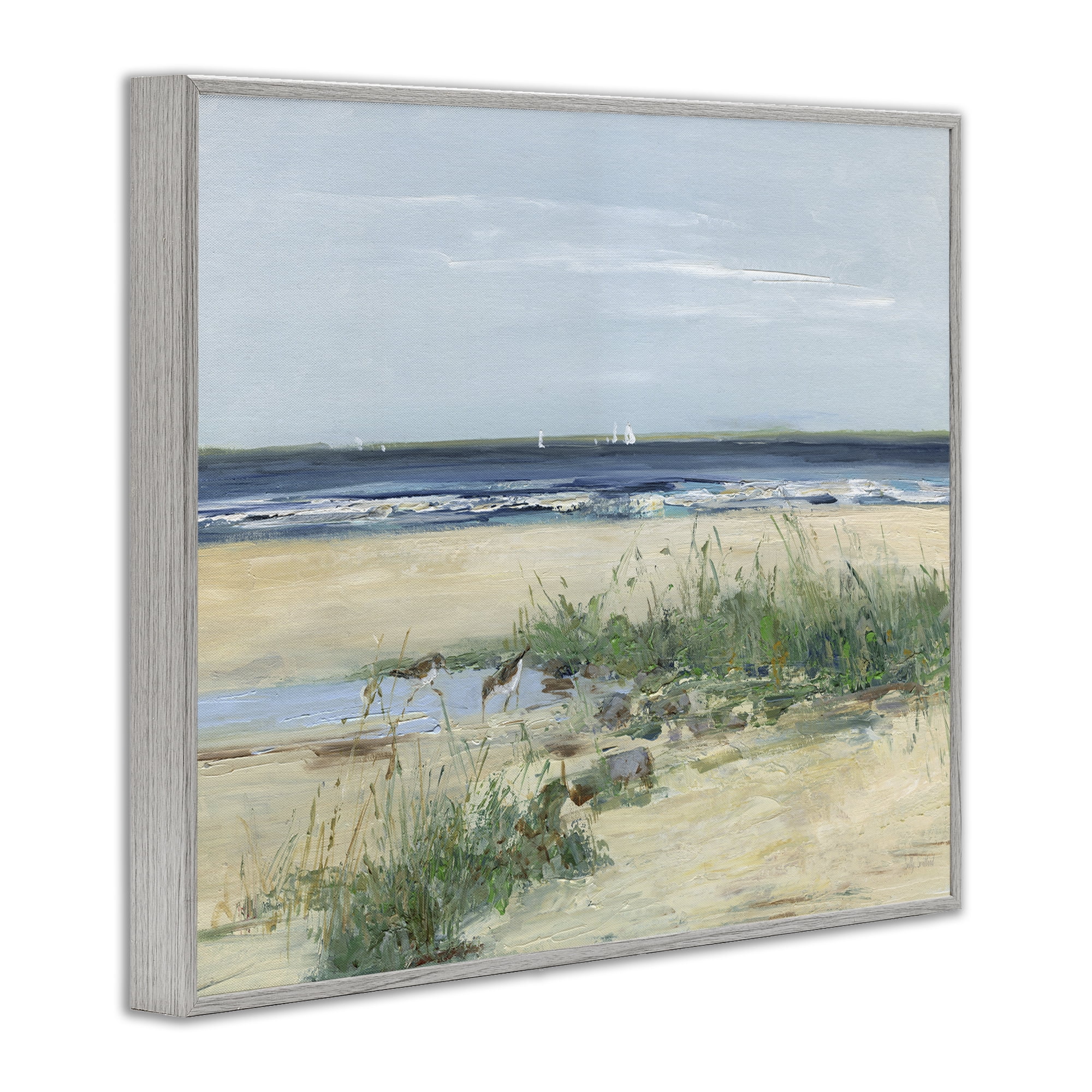 Stupell Industries Beach Marsh Sandpipers Gray Framed Giclee Art, design by Sally Swatland