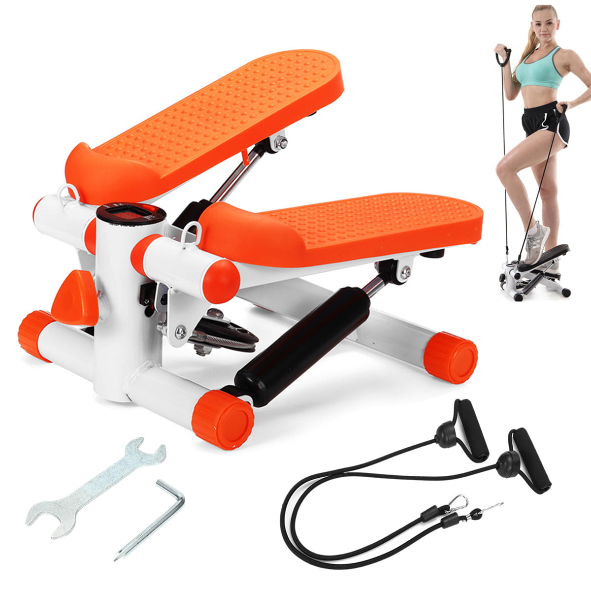 Pevor Household Mini Stepper Exercise Machine Multifunctional Fitness Exercise Step Machine with Resistance Bands 