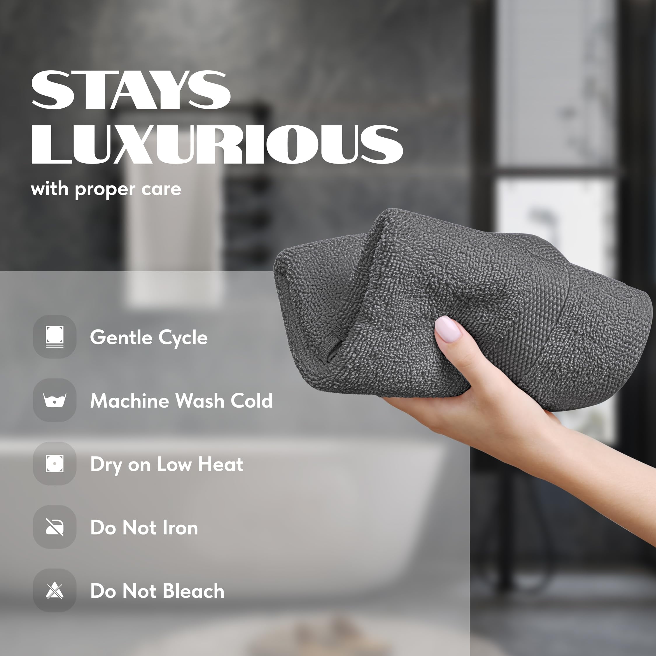White Classic Wealuxe Collection 100% Cotton Hand Towels, Gray, 16 x 27, 12 Pack