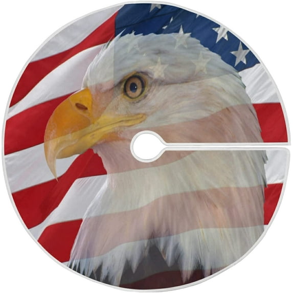 FMSHPON Independence Dayr Mighty EagleAmerican Flag Xmas Christmas Tree Skirt Stand Mat for Holiday Party Decoration Indoor Outdoor 36 inches