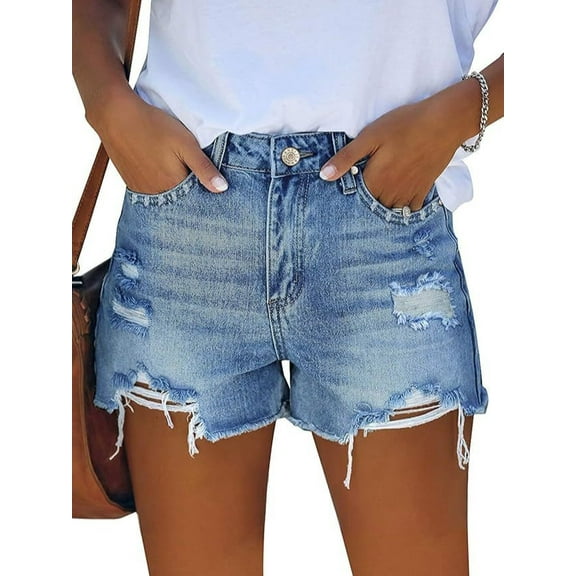 Women Jean Shorts High Waisted Denim Shorts Summer Casual Distressed Ripped Jeans Short Raw Hem Short Jeans