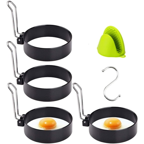 Egg Ring, 4 Pack Stainless Steel Egg Ring Molds With Non Stick Metal Shaper Circles For Fried Egg McMuffin Sandwiches,Frying Or Shaping Eggs,Breakfast Household Kitchen Cooking Tool Omelette