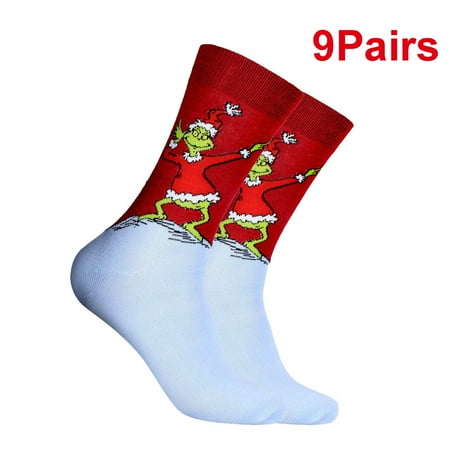 

9 Color Long Cut Ankle Socks for Women Men-Christmas Green Monster #04