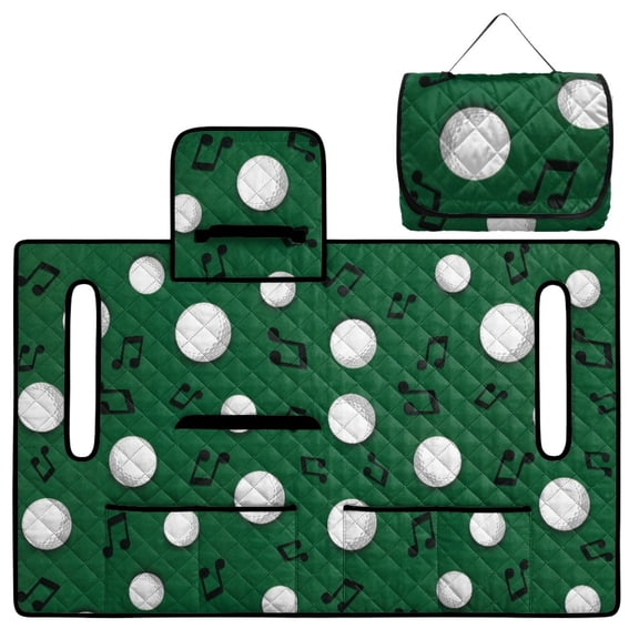 COEQINE Golf Cart Seat Covers with Carry Handle, Comfortable Golf Cart Seat Towel Blanket, Fits for EZGO Yamaha Club Car and Other 2-Seat Golf Carts, Golf Ball Musical Note Green