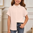 thumbnail image 3 of Girls Button Down Shirt Short Sleeve Collared Plain Casual Lightweight Dress Shirts (5-16y), 3 of 5