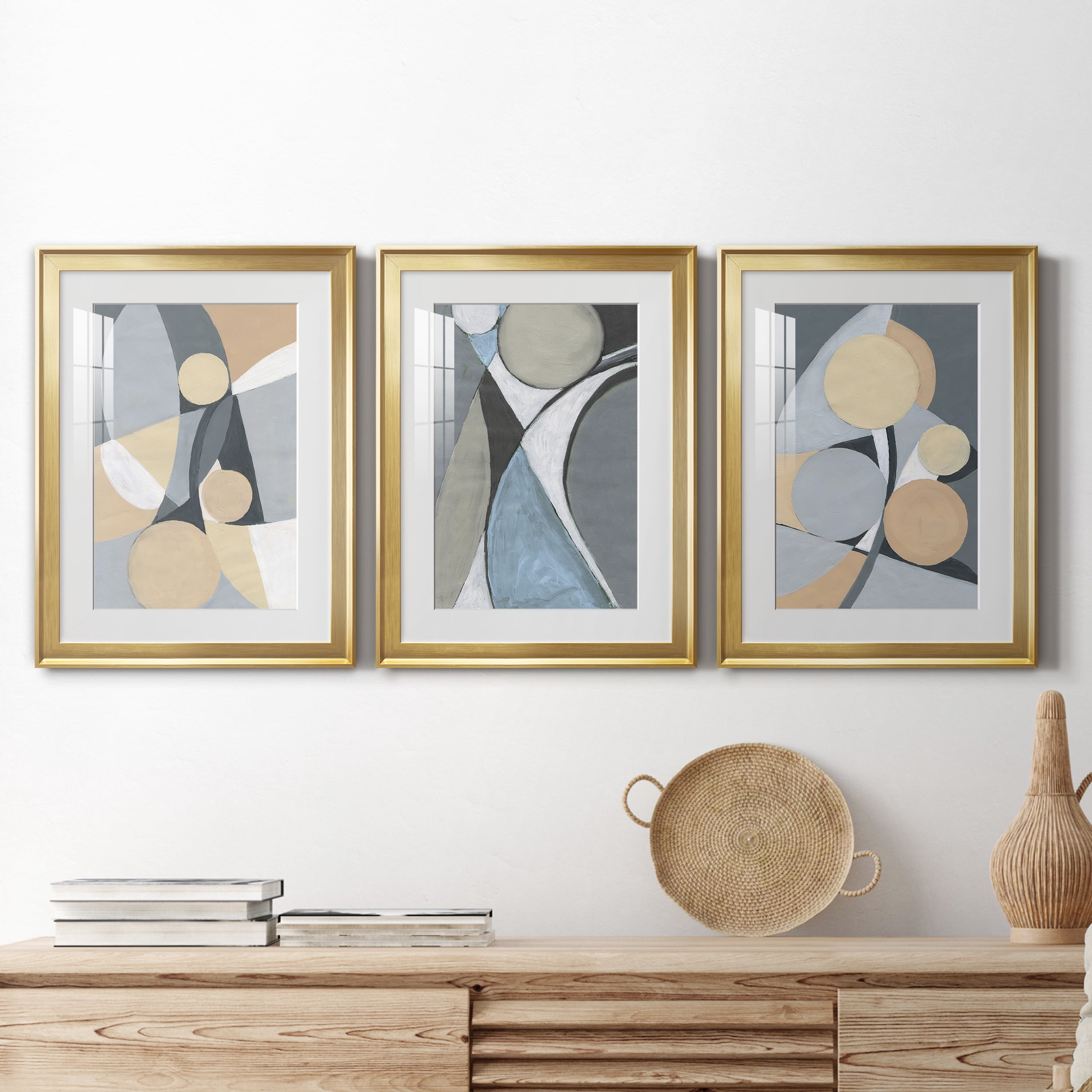 &nbsp;A Soft Jeweled Geometric II Premium Framed Prints Set of 3 - Ready to Hang - 22 x 30 Each - Gold Frame