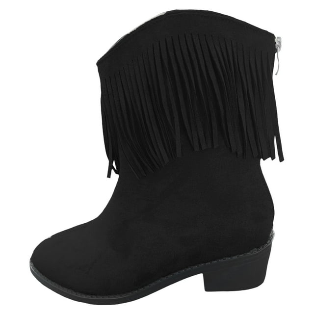 2DXuixsh Bottes d'Hiver pour Femmes Bottes Rétro à Franges pour Femmes Automne Hiver Talons Épais Pointus Bottines Courtes en Denim Western Unies pour Femmes Noir Taille 37