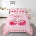 thumbnail image 2 of Erosebridal Pink Bowknot Comforter Set,Dreamy Princess Style Bedding Set Full,Pink Cherry Bow Down Comforter,Rustic Plaid Reversible Bed Set with 2 Pillowcases Lightweight, 2 of 7