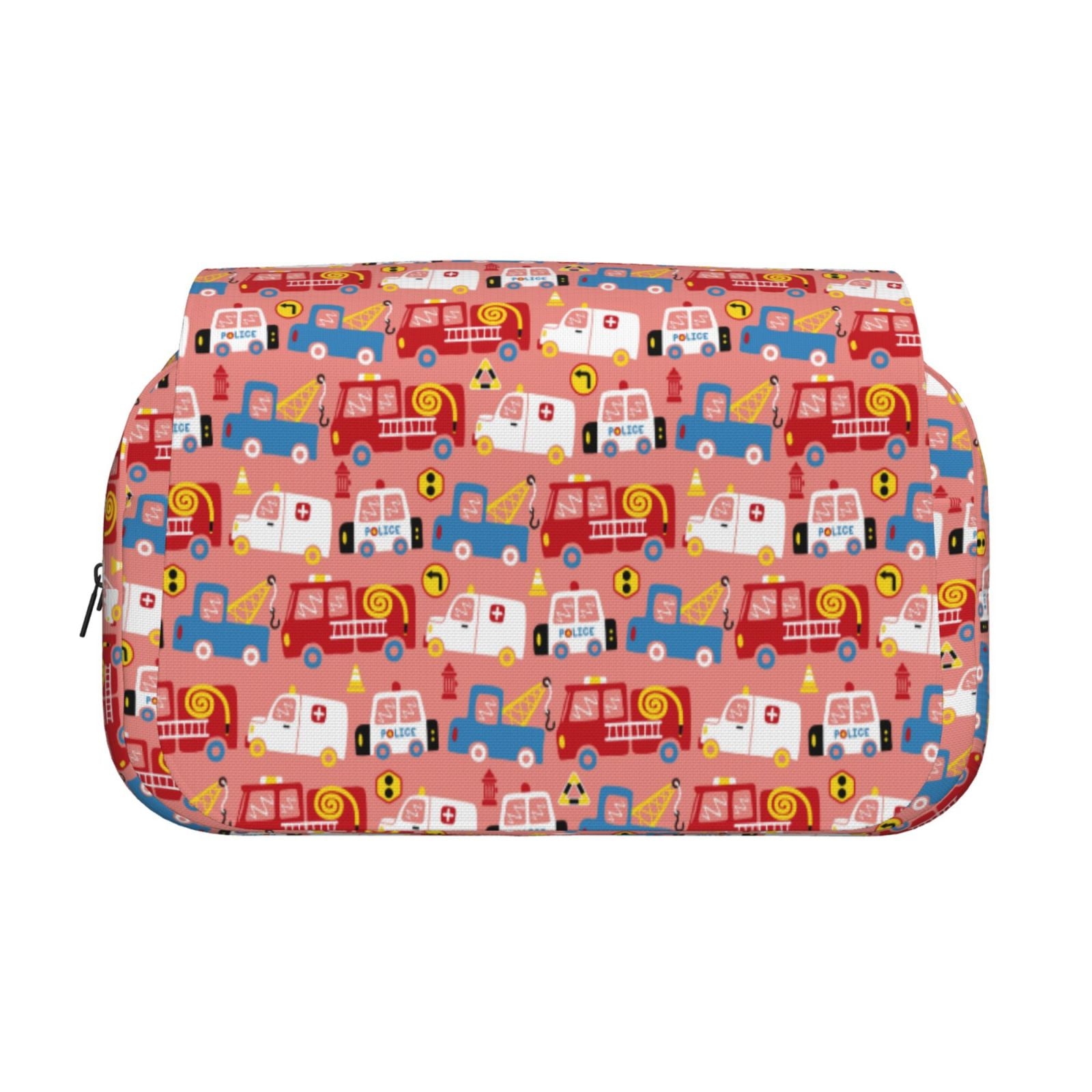 Rateoe Cartoon with Traffic Elements Pattern Double Clamshell Pen Case, Storage Organizer with Two Zipper Compartments– Holds Up to 50 Pencils & Pens