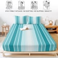 thumbnail image 5 of Full Size Fitted Sheet Set - Turquoise Ombre Stripe 3 Piece Bedding Sets 16" Deep Pocket Fitted Sheet with 2 Pillowcases Farmhouse Simple Striped Brushed Microfiber Hotel Luxury Bed Sheets, 5 of 9