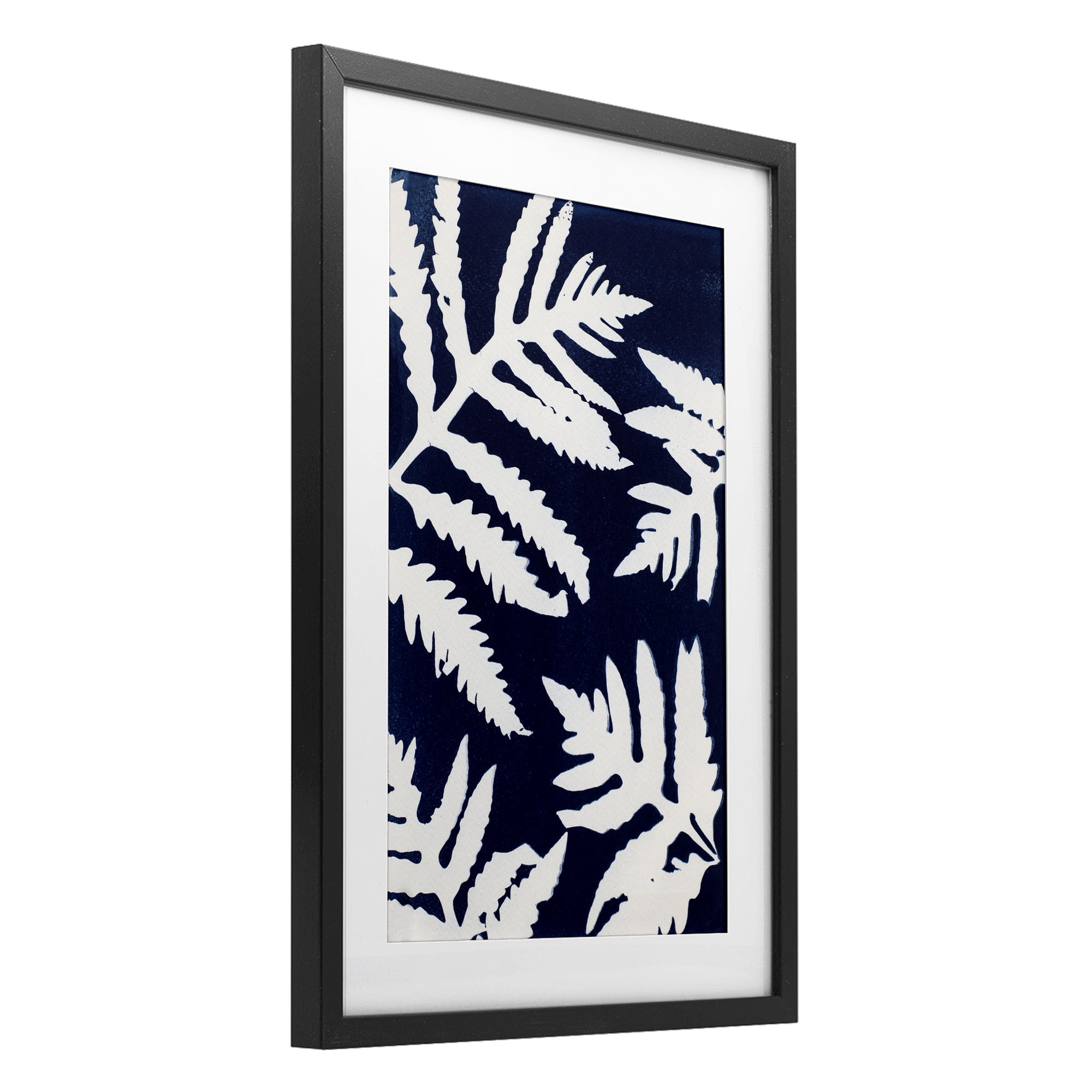 Stupell Industries White Ferns on Indigo Black Framed Print Under Glass, design by Lynn Byrd