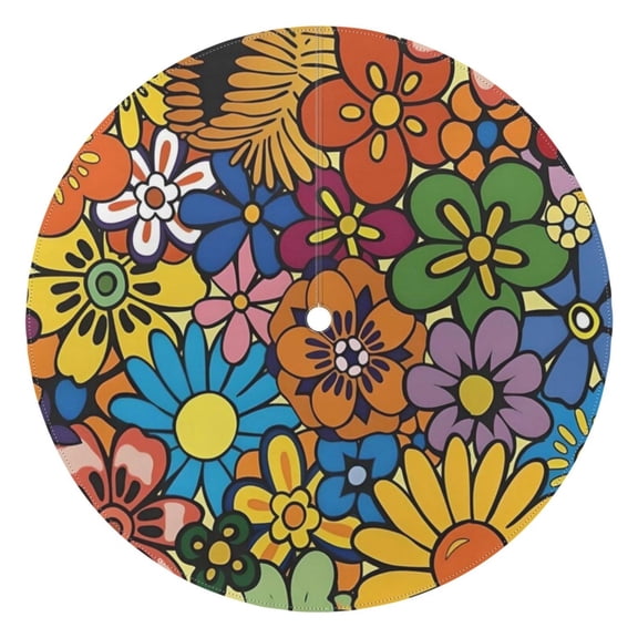 Outdoor Waterproof Tablecloth with Umbrella Hole and Zipper,Bohemian Retro Floral Round Reusable Durable Decor Table Cover for Party Picnic Patio 60×60 Inch