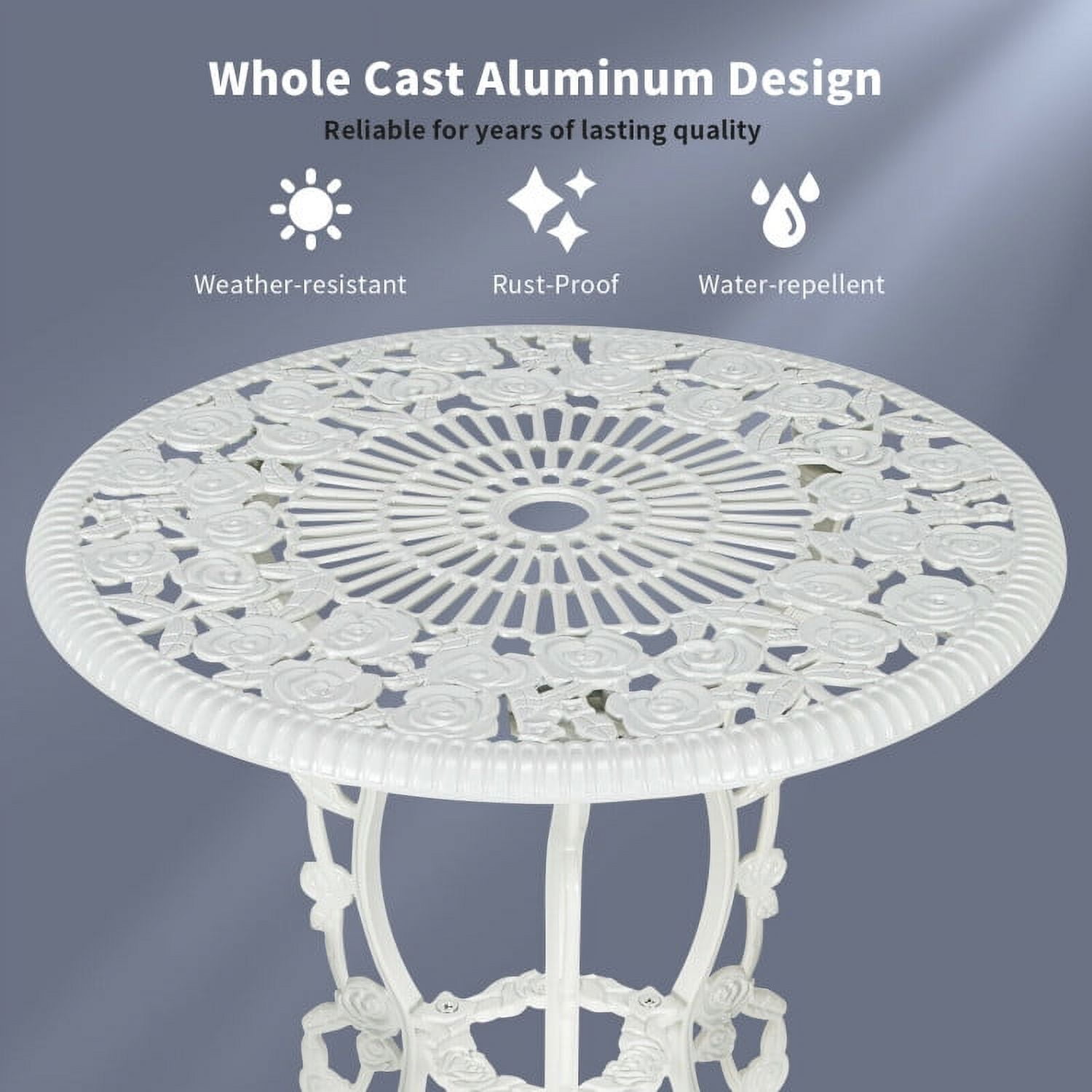 Aimee Lii Outdoor Patio Furniture Set, Cast Aluminum Patio Table Chairs Set with Rose Design, White