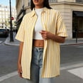 thumbnail image 2 of Women's Striped Short Sleeve Top Shirts Blouses Crewneck Loose Fit Solid Color Casual Daily Wear Business Casual Work Office Fashion Essential Gift for Women | CSEONE,Yellow XL, 2 of 9