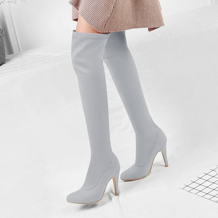 

BTJX Cowboy Boots For Women Women s Autumn And Winter Candy Color Suede Stiletto Heels Slim And Tall Over The Knee Boots Grey US Size 6.5