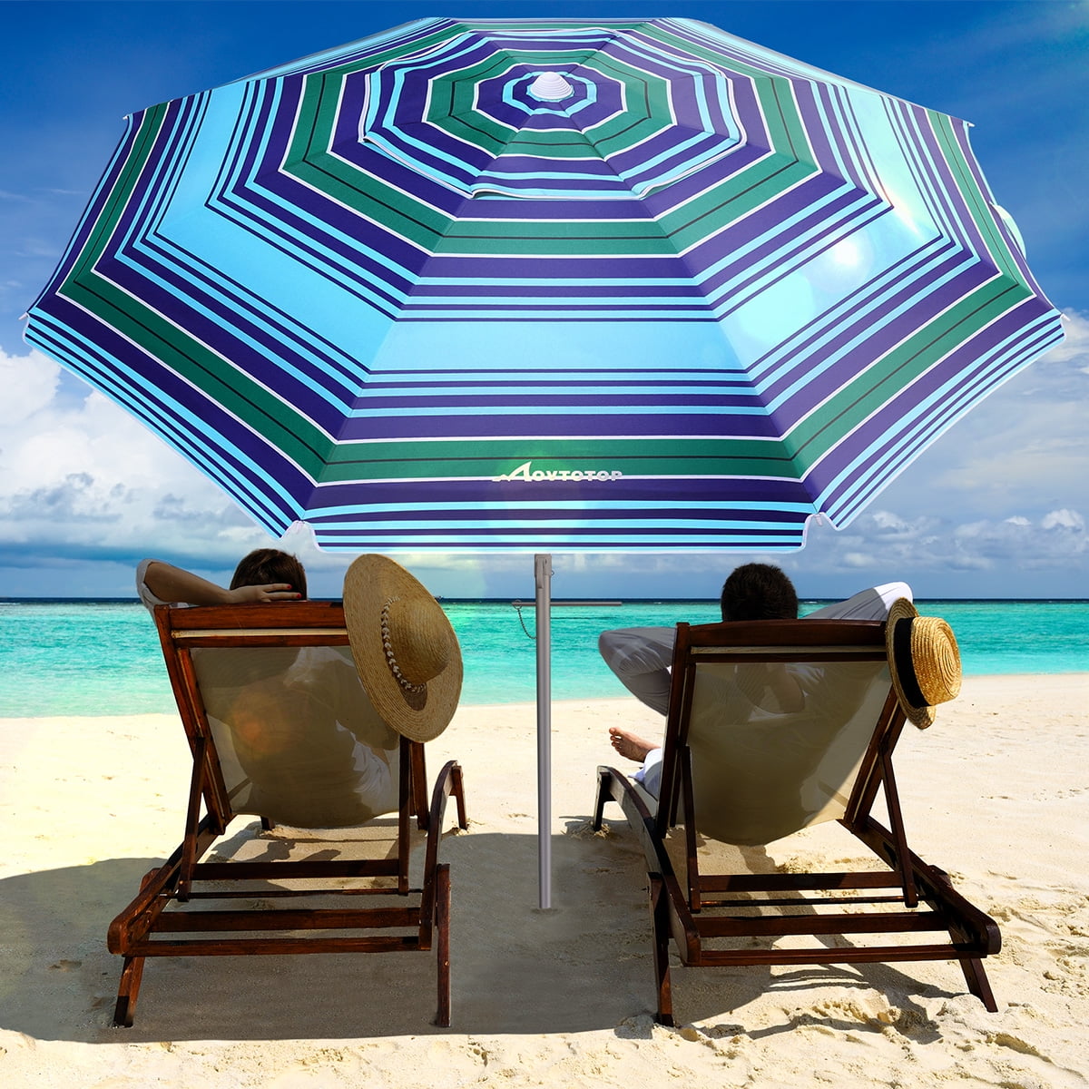 Portable UV 50+ Protection Beach Umbrella for Garden Beach Outdoor Carry Bag Tilt Pole Push Button Close ASTEROUTDOOR 6.5 ft Beach Umbrella with Sand Anchor Air Vent 