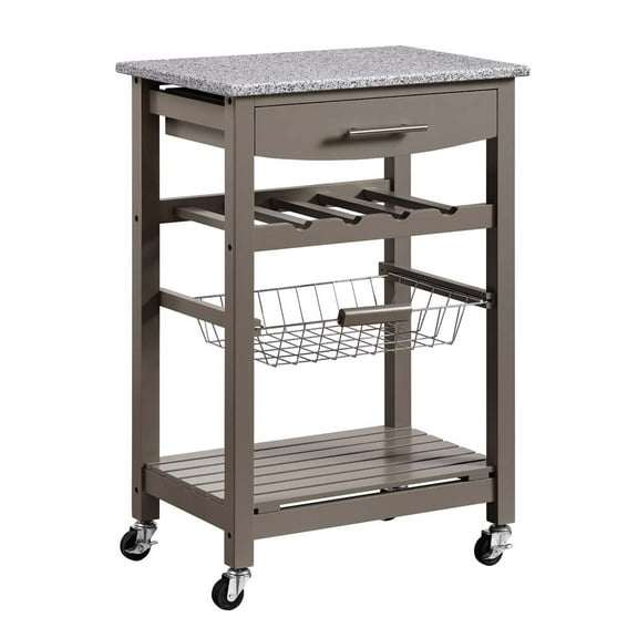 Linon Roger Kitchen Island Granite Top, Gray, with Castors