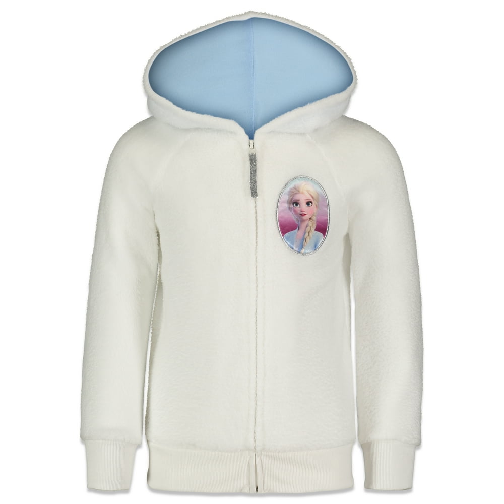Disney Frozen Elsa Toddler Girls Zip Up Jacket Hoodie Faux Fur White
