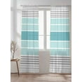thumbnail image 2 of Minimalist Sheer Curtains 84 Inch Long 2 Panels, Turquoise Gradient Gray Stripe Light Filtering Rod Pocket Semi Sheer Curtains, Sheer Voile Drapes for Living Room Bedroom, 52"x84", 2 of 5