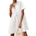thumbnail image 5 of Summer Short Sleeve Solid Collared Button Down A Line Casual Loose Mini Shirt Dress, 5 of 6