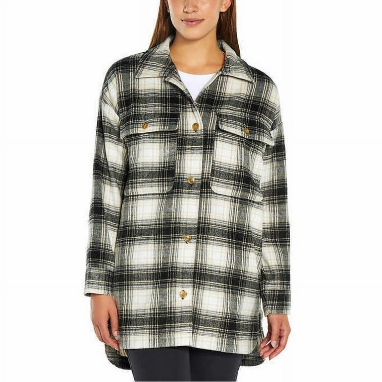 Banana Republic Women's Plaid Flannel Shirt Jacket (Black, Large