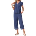 thumbnail image 2 of INSPIRE CHIC Women's Capri Pajamas Short Sleeve Button Down Tops with Pants 2 Piece Sleepwear Lounge Set with Pockets M Blue, 2 of 6