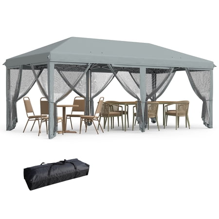 Homiyad 10x20 Family Gathering Tent Outdoor Event Shelter with Carry Bag, Heavy Duty Sun Shelter with Netting, for Outdoor, Garden, Gray| Aosom.com
