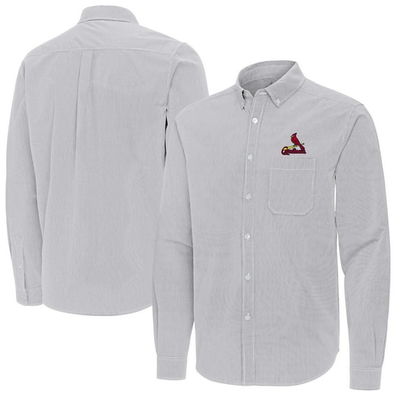 Men's Antigua Gray St. Louis Cardinals Porter Woven Long Sleeve Button-Down Shirt