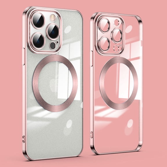 Clear Magnetic for iPhone 16 Pro Max Case with Lens Protection, Compatible with Magsafe, Military-Grade Protection, Yellowing Resistant, Scratch-Resistant Back, Shockproof Slim Phone Case,Rosegold