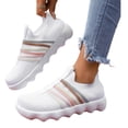 thumbnail image 2 of Domuza Women's Colorful Stripe Knit Slip-On Sneakers, Lightweight Breathable Comfort Walking Shoes, Casual Non-Slip Footwear for All-Day Wear White 6.5（EU-37）, 2 of 4
