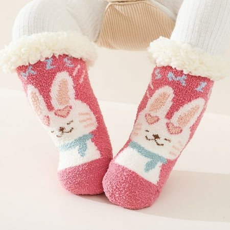 

AURIGATE Clearance! Baby Non Slip Socks Toddler Boys Girls Solid Color Cartoon Socks Keep Warm Plush Kids Soft Non-slip Indoor Toddler Socks