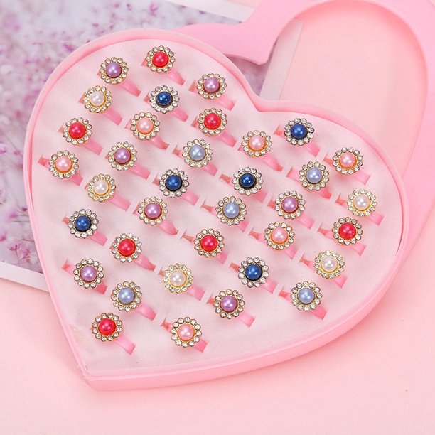 Janrevotw - Joyas de mano para niños, lindas princesas, premios para guardería, regalos, juguetes, piedras preciosas de cristal de imitación, anillo de diamantes de imitación de dibujos animados,