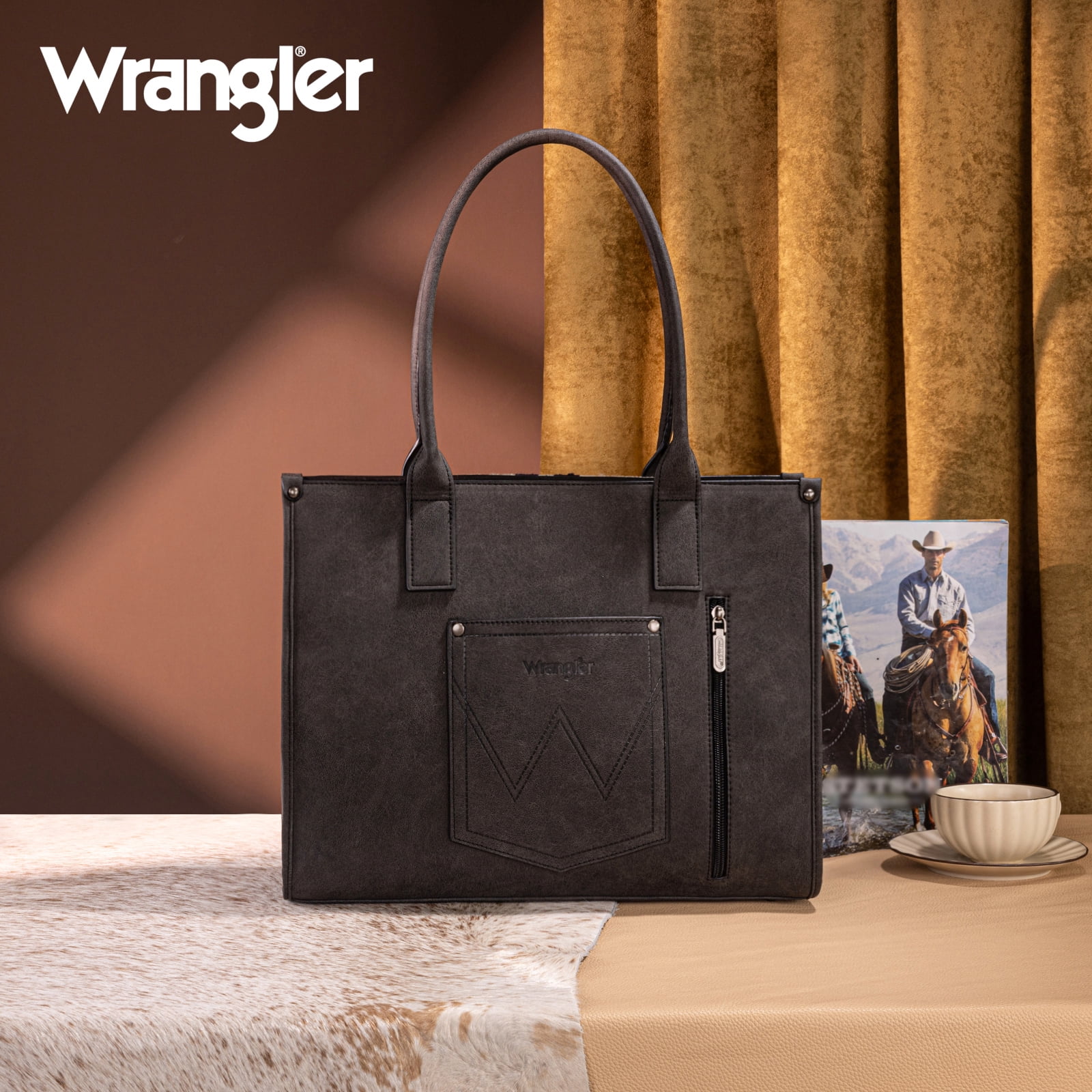 Wrangler Aztec Tote Bag for Women Western Shoulder Purse Top Handle Handbag Stylish and Functional Aztec Design， Black