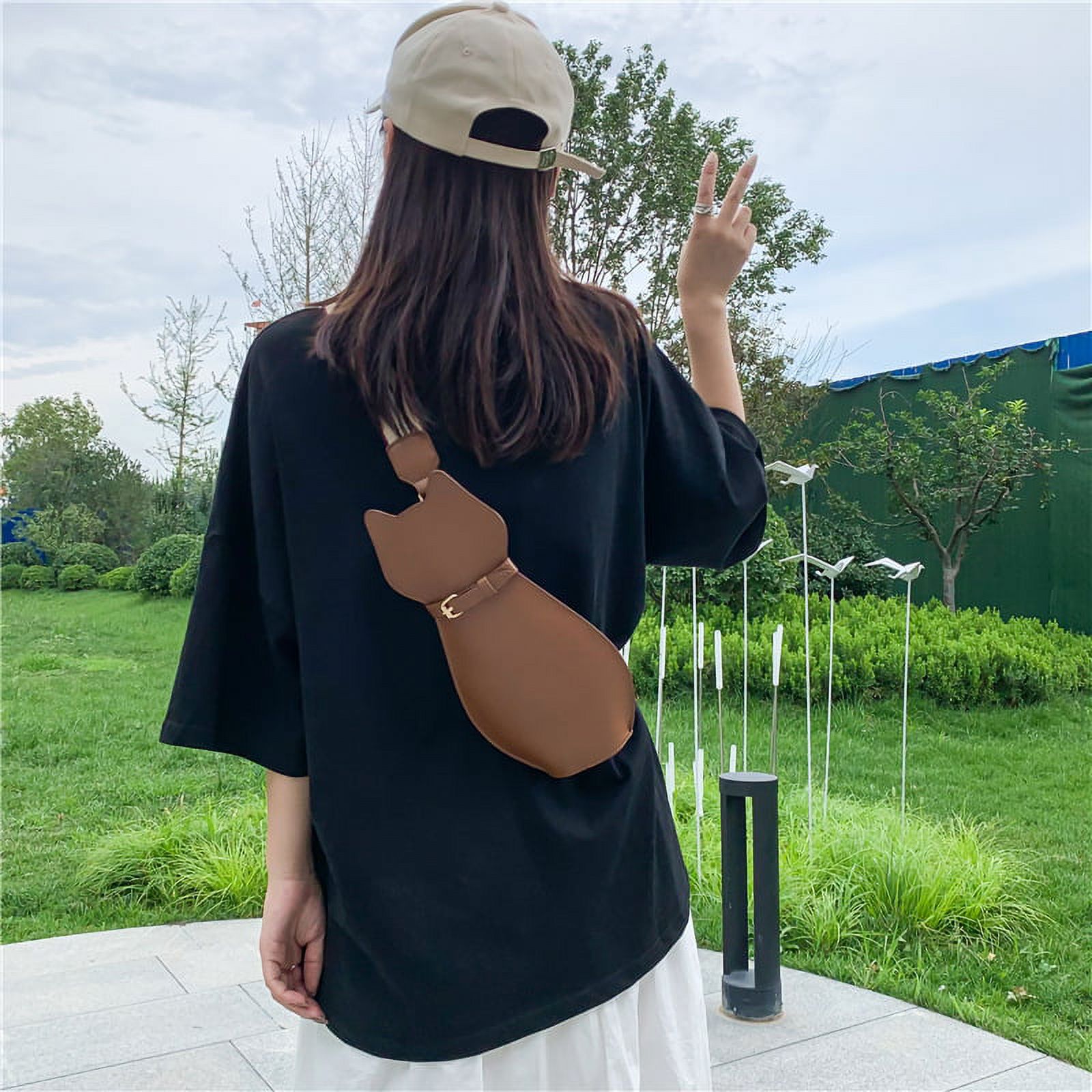 Baguery Cute Cat Shaped Crossbody Bag - Creative Wide Strap Chest Bag, Cartoon Novelty Purse for Sports & Travel