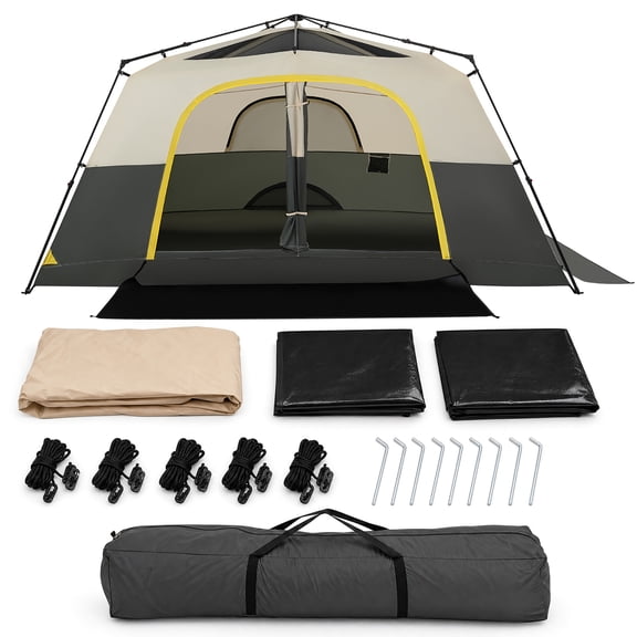 Gymax 10 Person Instant Cabin Camping Tent w/ Rainfly Carry Bag 13 ft x 9 ft Beige & Black