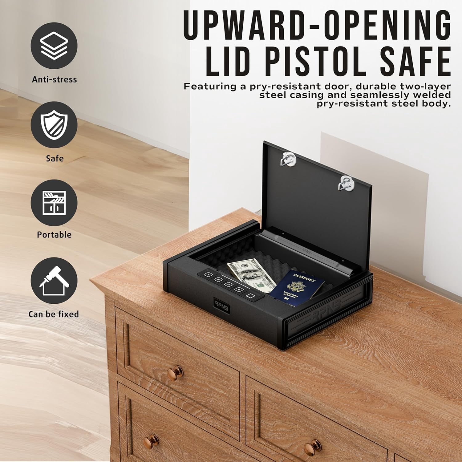 RPNB Gun Safe for Pistols Biometric Gun Safe with 3 Access Ways for 2 Pistols