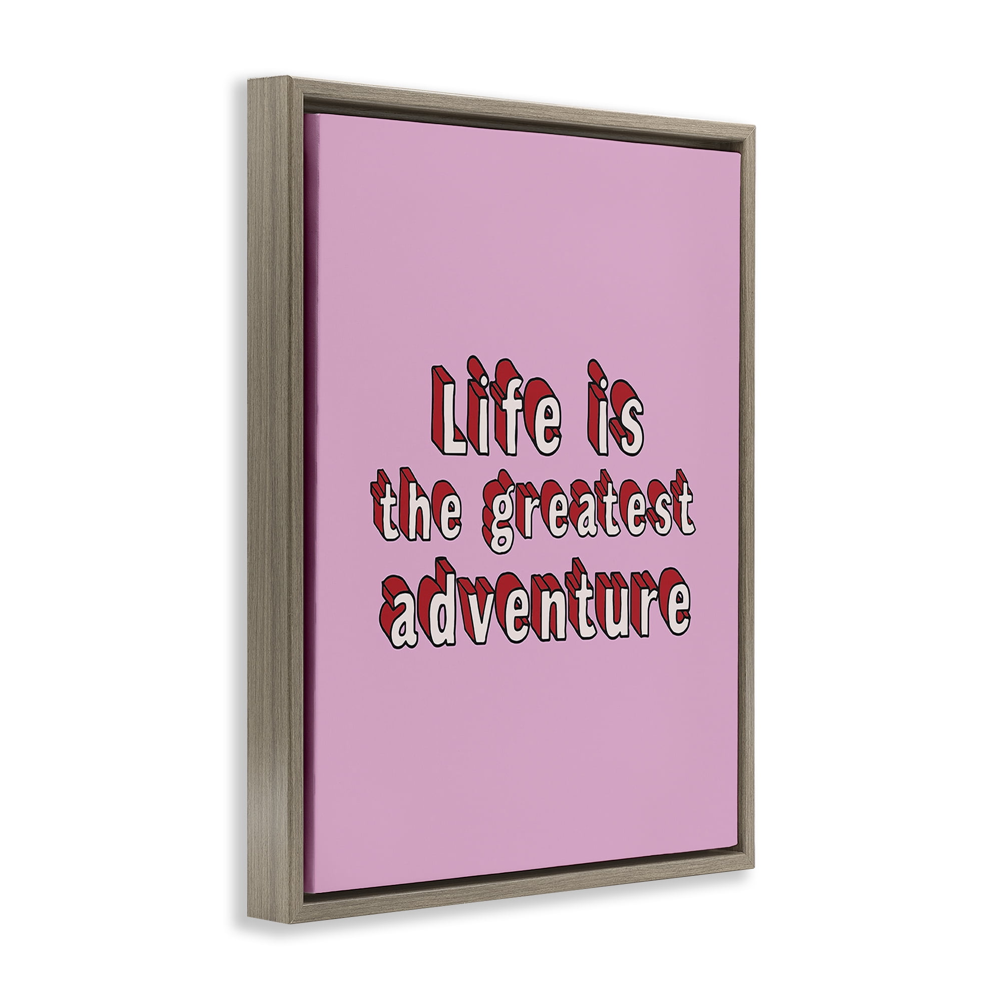 Stupell Industries Greatest Adventure on Pink Text & Numbers Painting Brown Floater Framed Canvas Art Print Wall Art, 25 x 31
