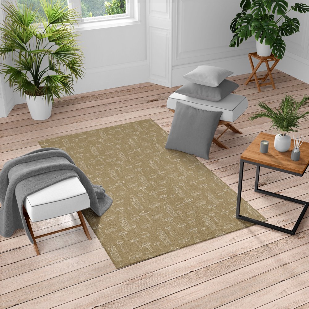 Mushroom Turkish Area Rug, Pattern with Different Mushrooms Doodle Monochrome Display Organic