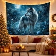thumbnail image 3 of Grey Wolf Among Moonlit Blue Roses and Daisies, Serene Fantasy for Wildlife Lovers, Floral Forest Art, Housewarming Gift, Tapestry Wall Hanging for Bedroom and Den, 3 of 7